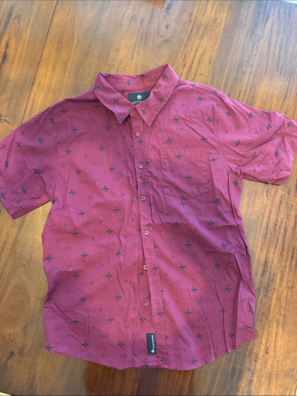 Kids Button-Down Shirt in Magenta with Black Print